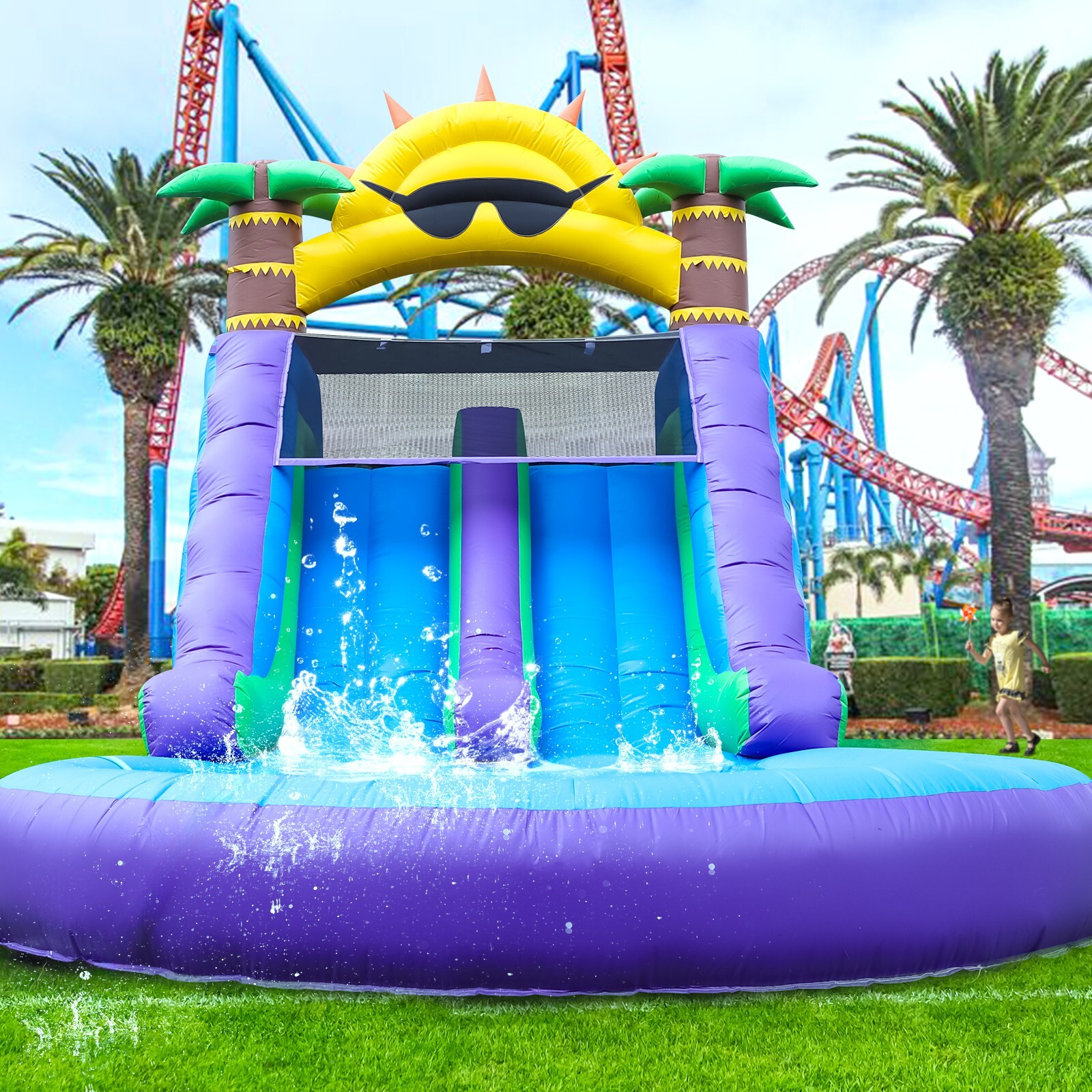26FT Commercial Inflatable Double Water Slide with Big Splash Pool &1100W Blower