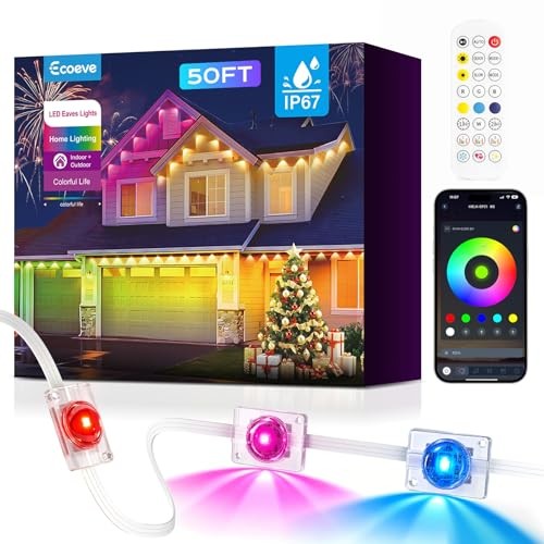 Permanent Outdoor Lights for House, 50ft Christmas RGB+IC Lights Permanent Outdoor Lights for House, 50ft Christmas RGB+IC Lights
