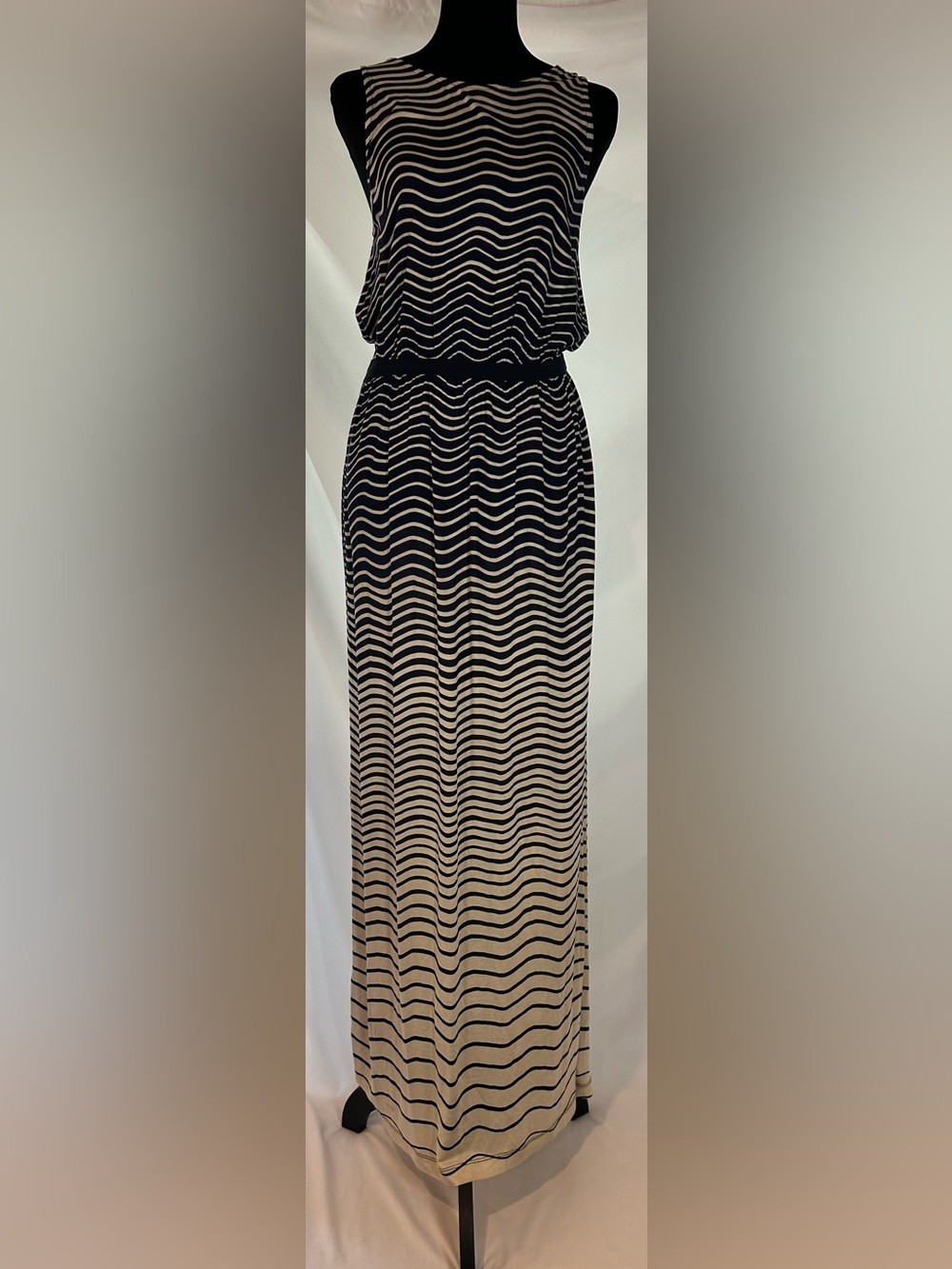 🆕 LOFT Ann Taylor Striped Sleeveless Dress M Navy Cream Tencel NWT