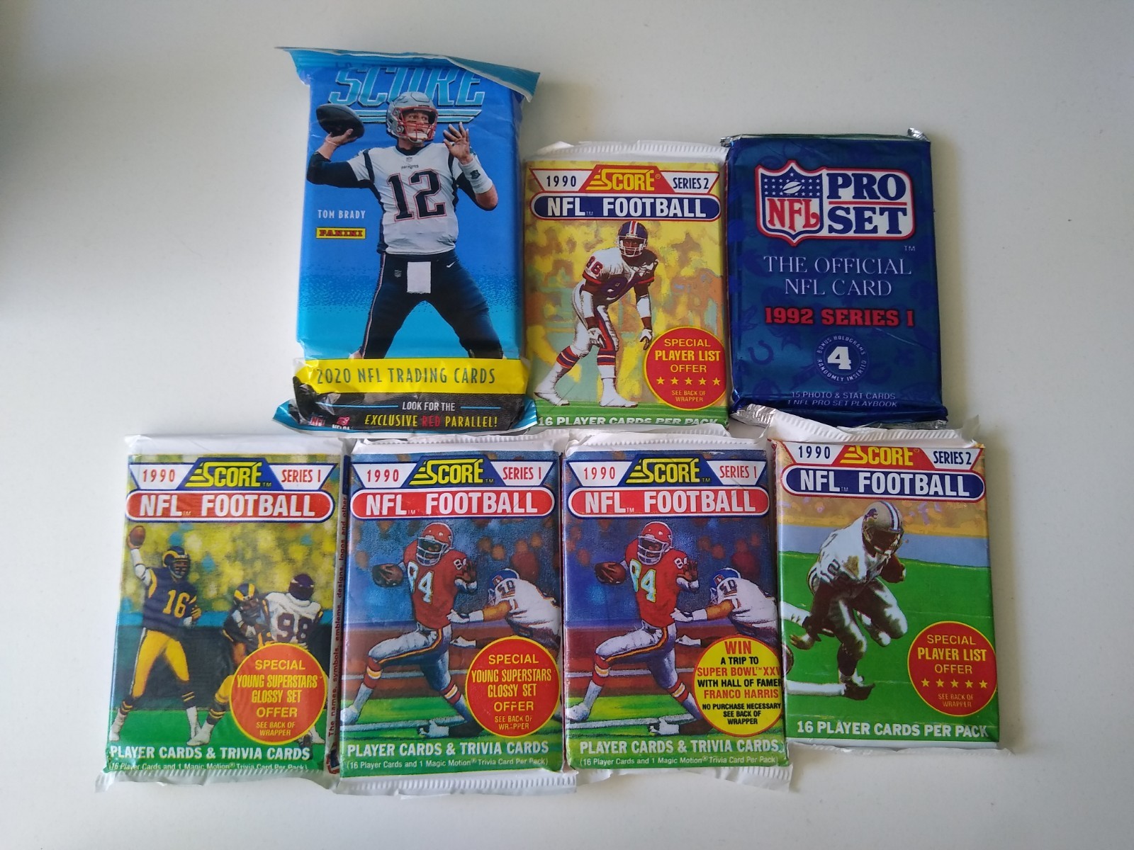 Panini Score NFL Football Sealed Pack Lot 6 Packs/16 Cards 1990 Series 1 & 2 Panini Score NFL Football Sealed Pack Lot 6 Packs/16 Cards 1990 Series 1 & 2