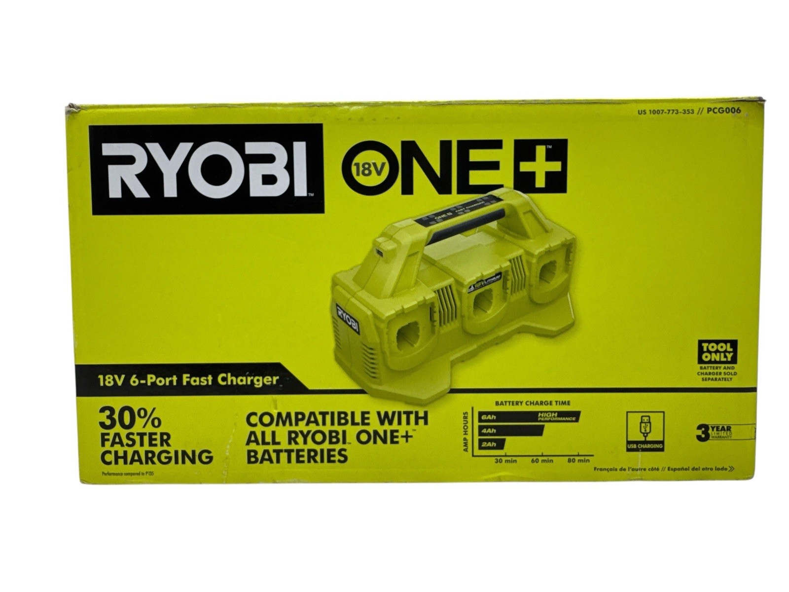 Ryobi 18V 6-Port Fast Charger Consecutively Charges PCG006 (OB) Ryobi 18V 6-Port Fast Charger Consecutively Charges PCG006 (OB)