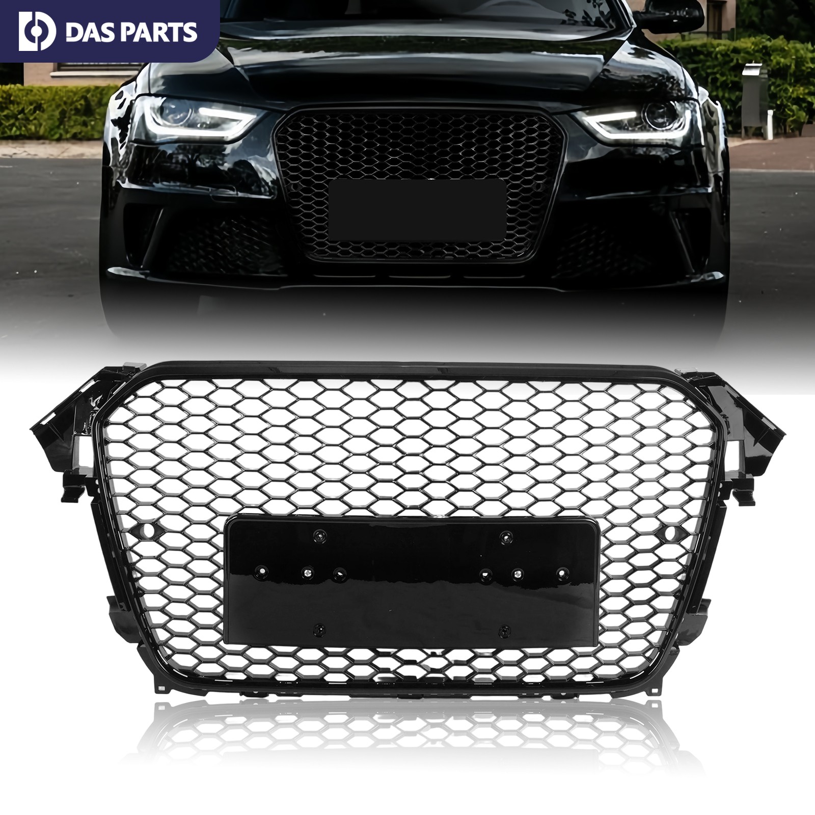 For 2013-2016 Audi A4 S4 B8.5 RS4 Style Glossy Black Front Bumper Grille Grill