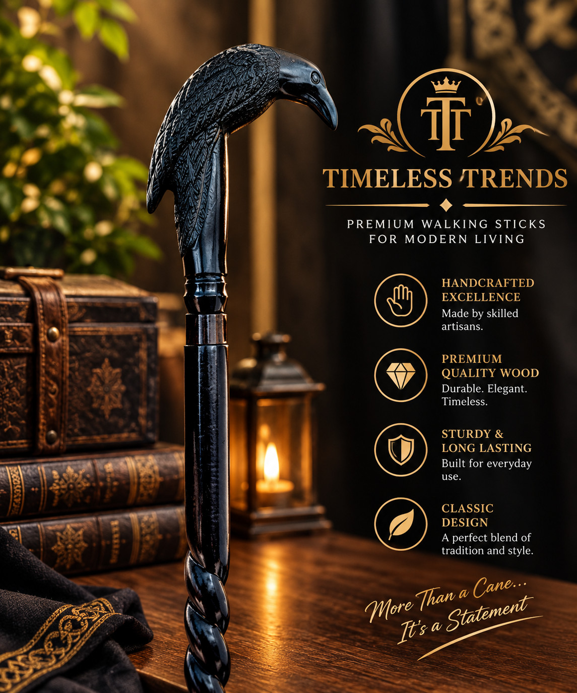 Antique Victorian Raven Handcrafted Wooden Walking Stick Gothic Crow Carved Cane Antique Victorian Raven Handcrafted Wooden Walking Stick Gothic Crow Carved Cane
