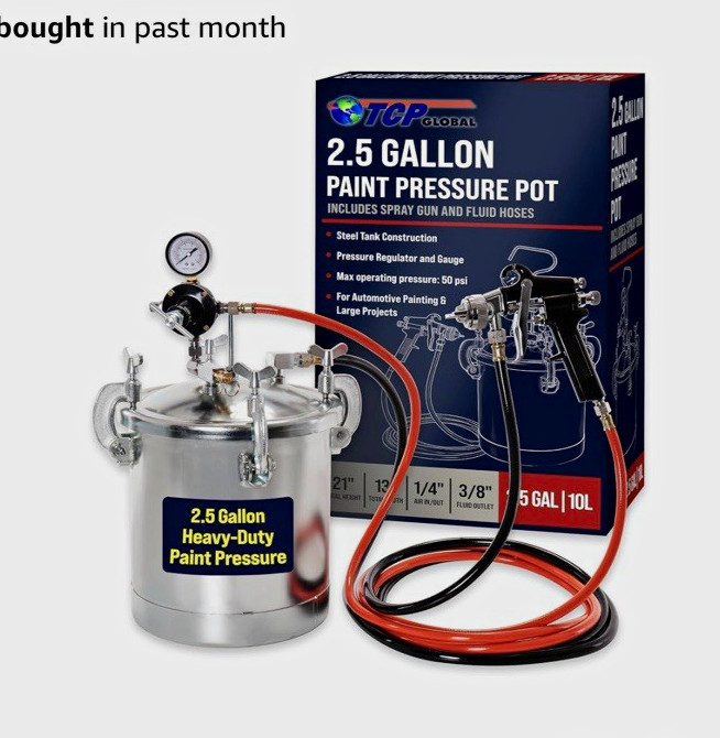 TCP Global 2.5 Gal Paint Pressure Pot Kit w/ Spray Gun, 10ft Hose, Reg TCP Global 2.5 Gal Paint Pressure Pot Kit w/ Spray Gun, 10ft Hose, Reg