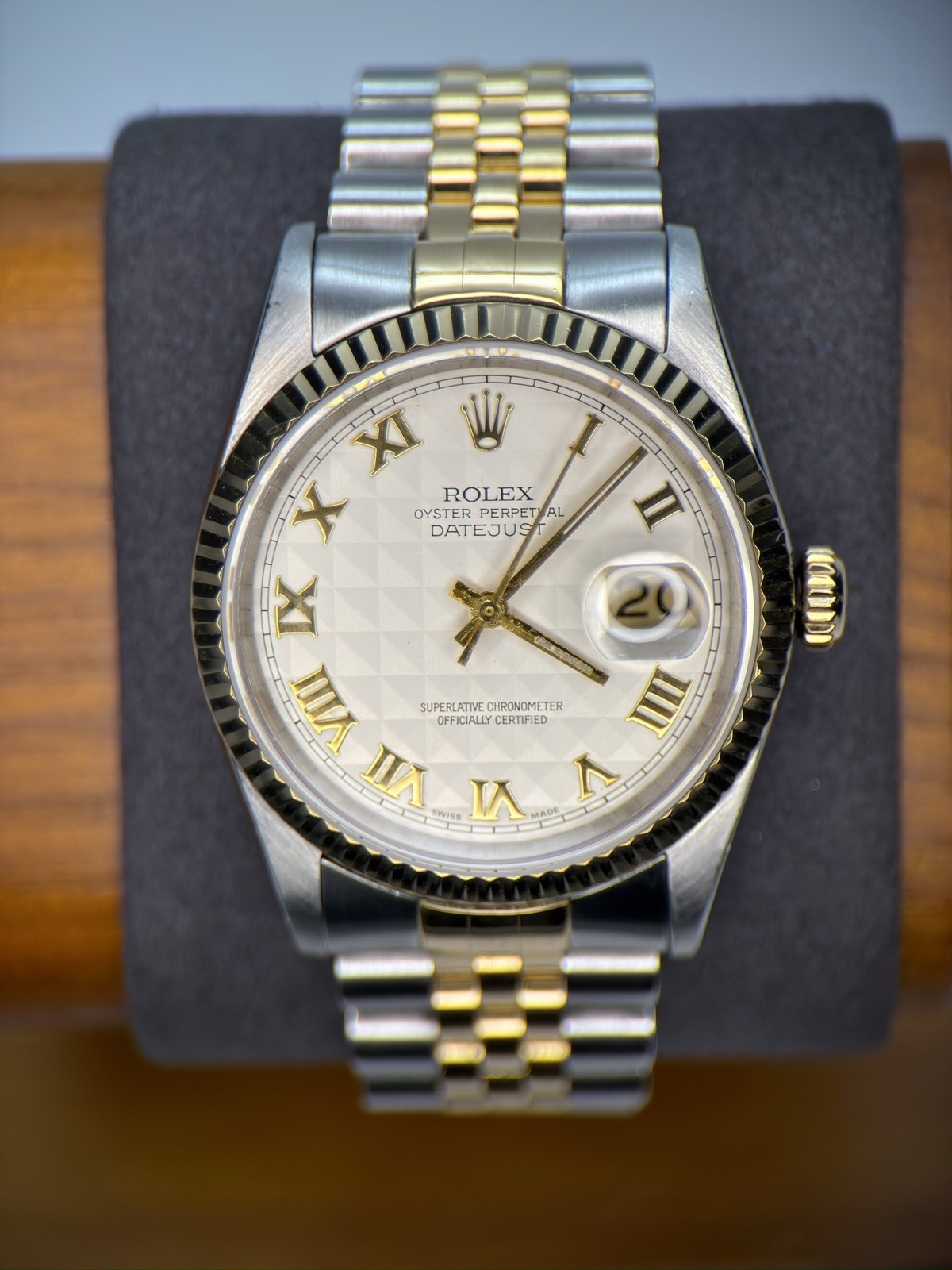 Rolex Datejust 36mm 16233 Two-Tone Jubilee White pyramid Dial Box & Papers