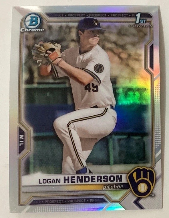 2021 Bowman Draft #BDC-114 Logan Henderson 1st Chrome Refractor Card Brewers