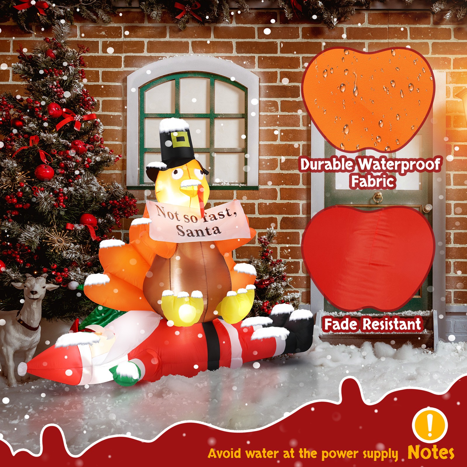 5FT Thanksgiving Inflatable Outdoor Turkey Blow up for Yard Decor w/ Lights