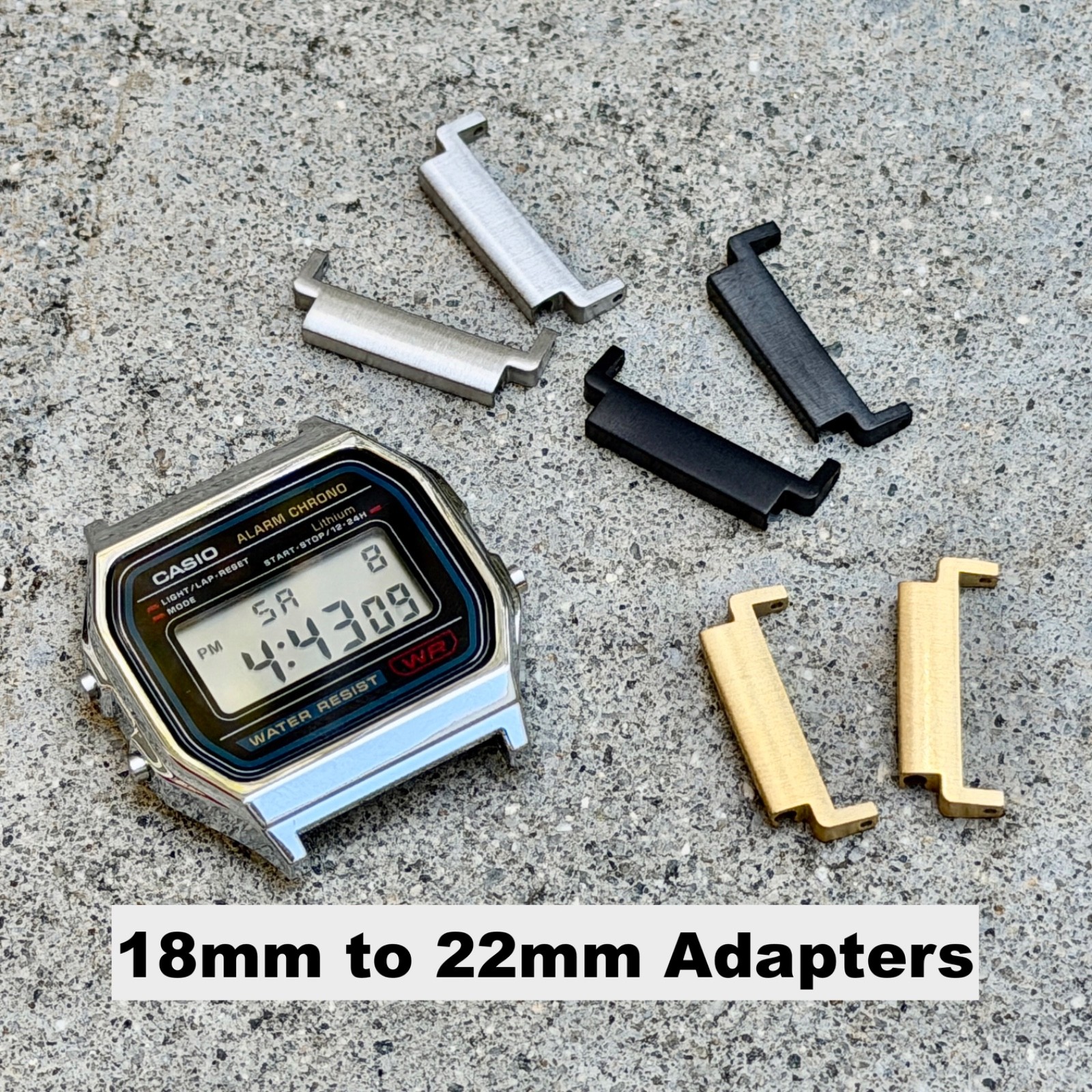 Casio A158WA-1 Band Adapters 18mm to 22mm Converters Stainless Steel Watch Mods
