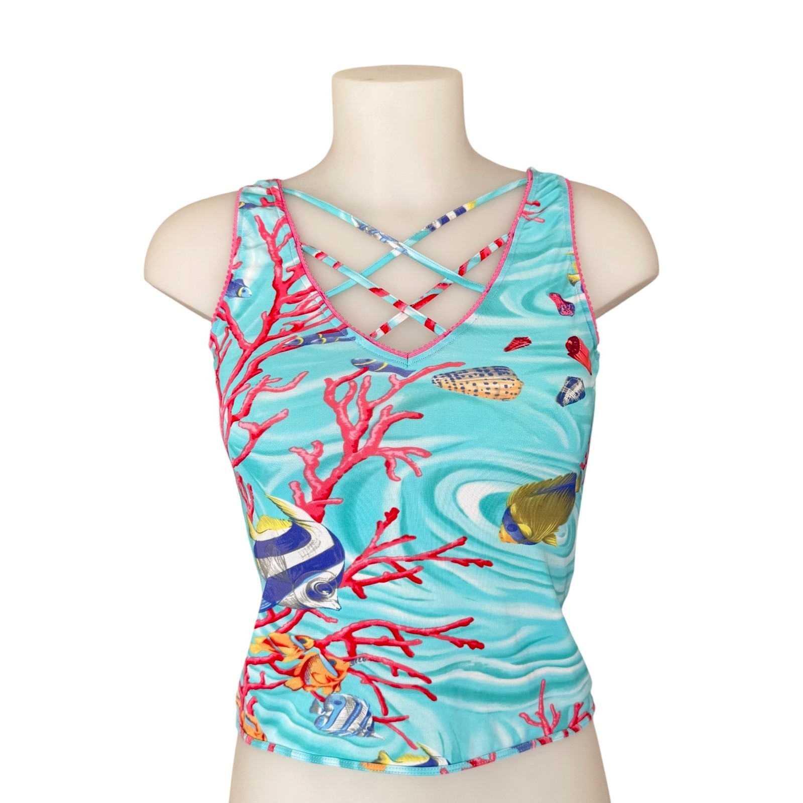 Vintage 00s Blumarine Aquatic Coral Reef Print Tank Top