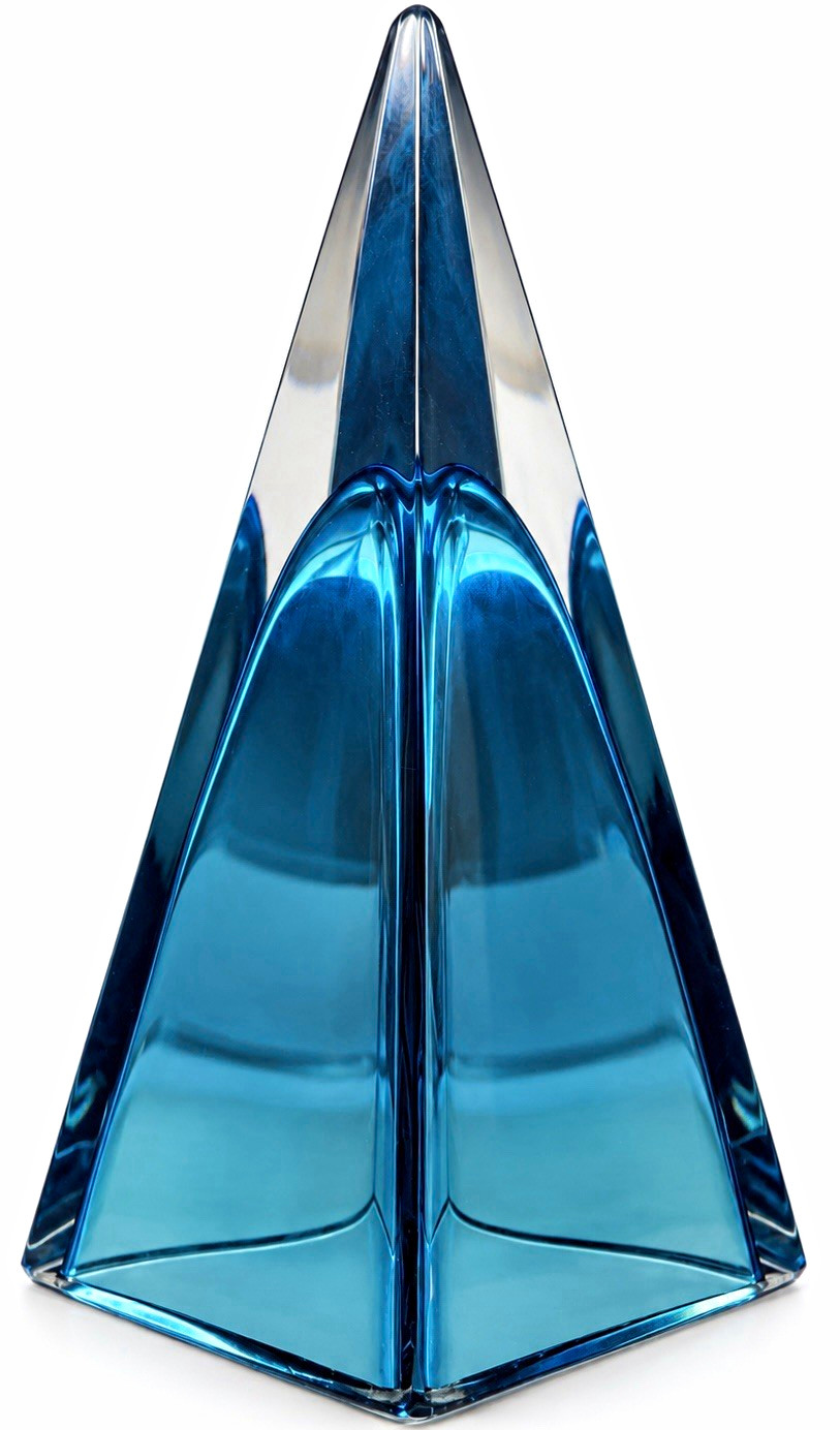 Blue Teal Art Glass Obelisk 12” Swedish Scandinavian MCM Sculpture Decor