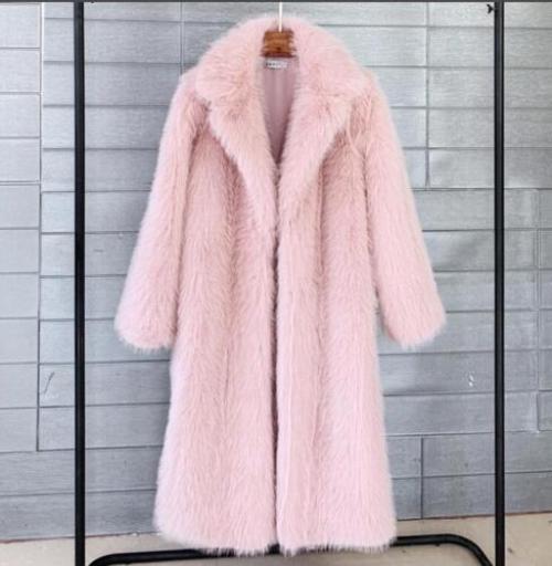 Occident Women's Fashion Lapel Faux Fur Jacket Loose Mid Length Coat Warm Coat