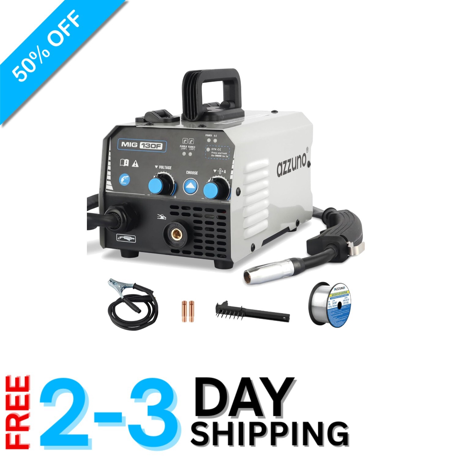 130A Gasless MIG Welding Machine with Easy Synergic Control - Lightweight & Safe