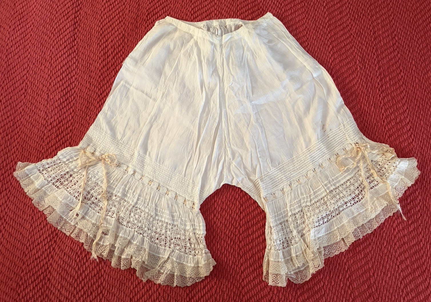 Vintage Antique Off White Cotton Bloomers Women’s Lace Trim Edwardian
