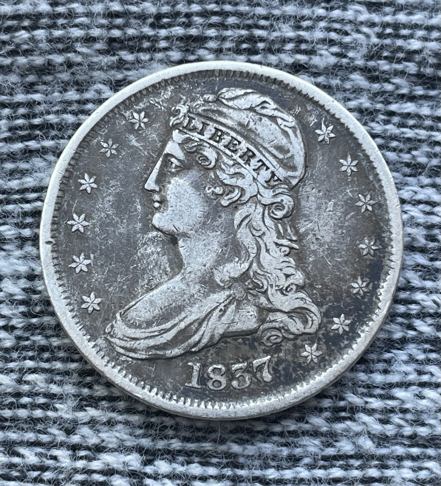 Sweet 1837 GR-5 Late State 30* Rotation Capped Bust Half Dollar 50c VF Features