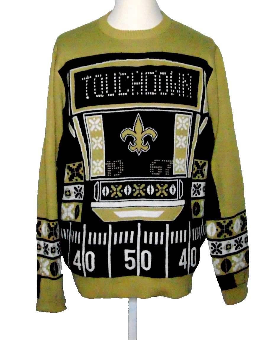 New Orleans Saints NFL Team Apparel Sweater Mens XL Light Up Pullover Tan New Orleans Saints NFL Team Apparel Sweater Mens XL Light Up Pullover Tan