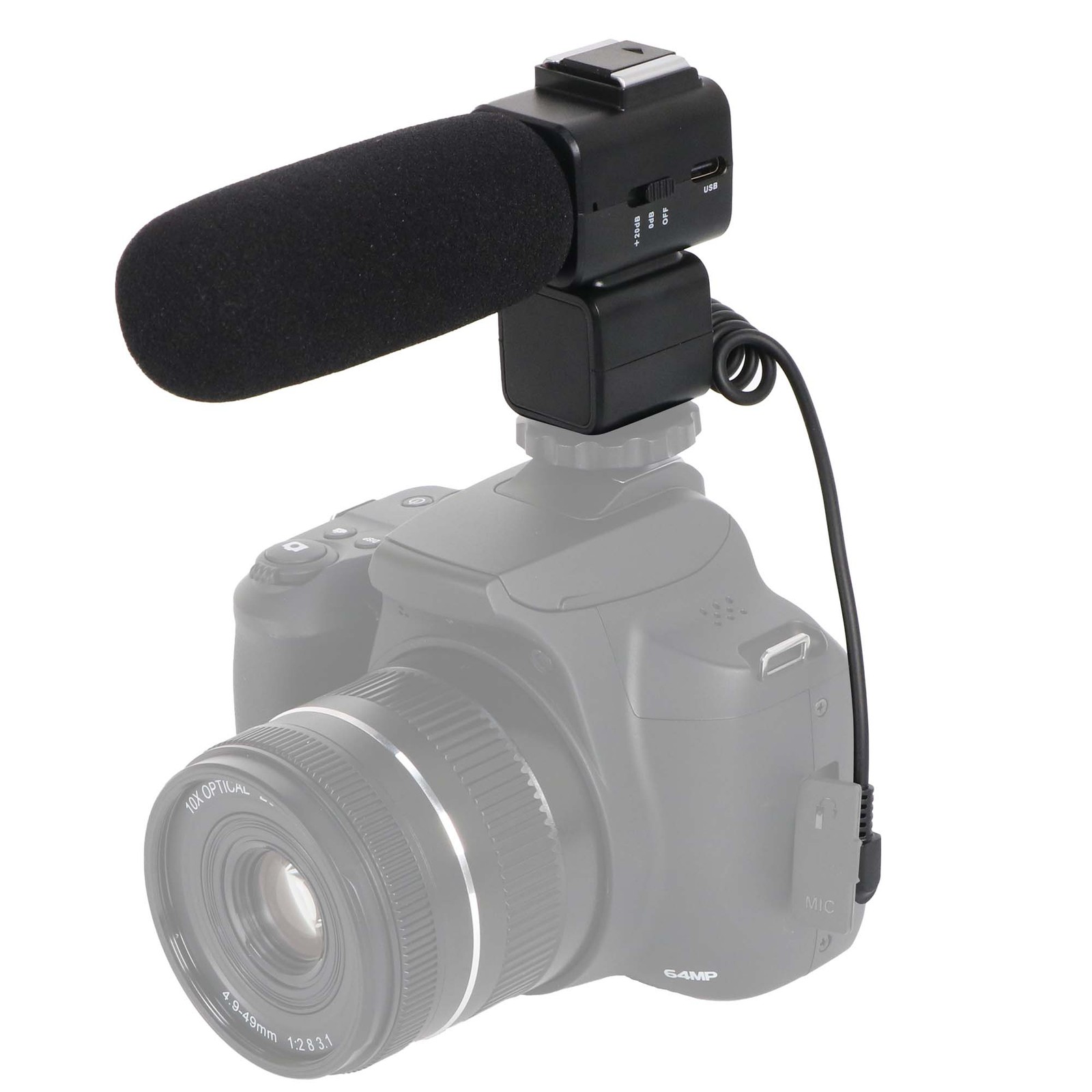 3.5mm Stereo Rechargeable On-Camera Microphone +20dB for DSLR Video Vlogging