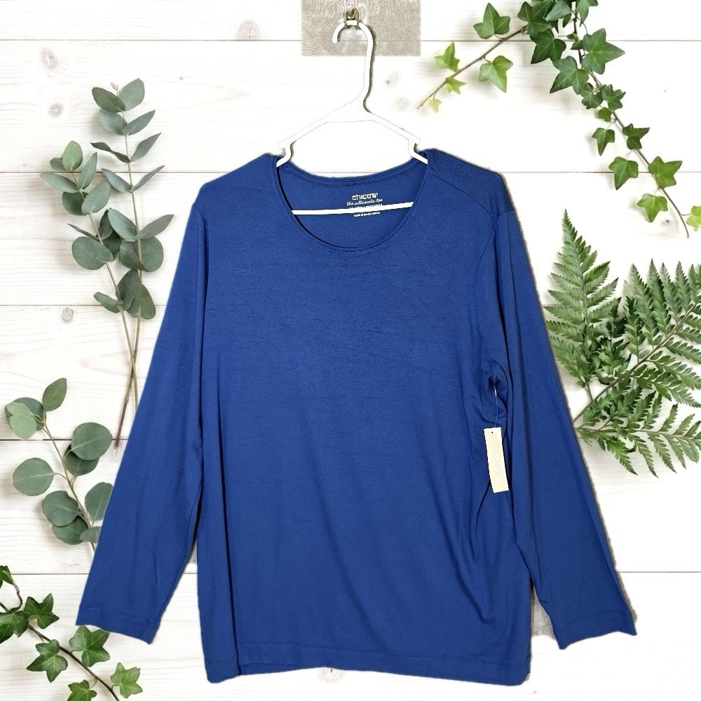 NWT Chico\'s Blue Top Womens Essentials Layer Top Long Sleeve Basic Knit