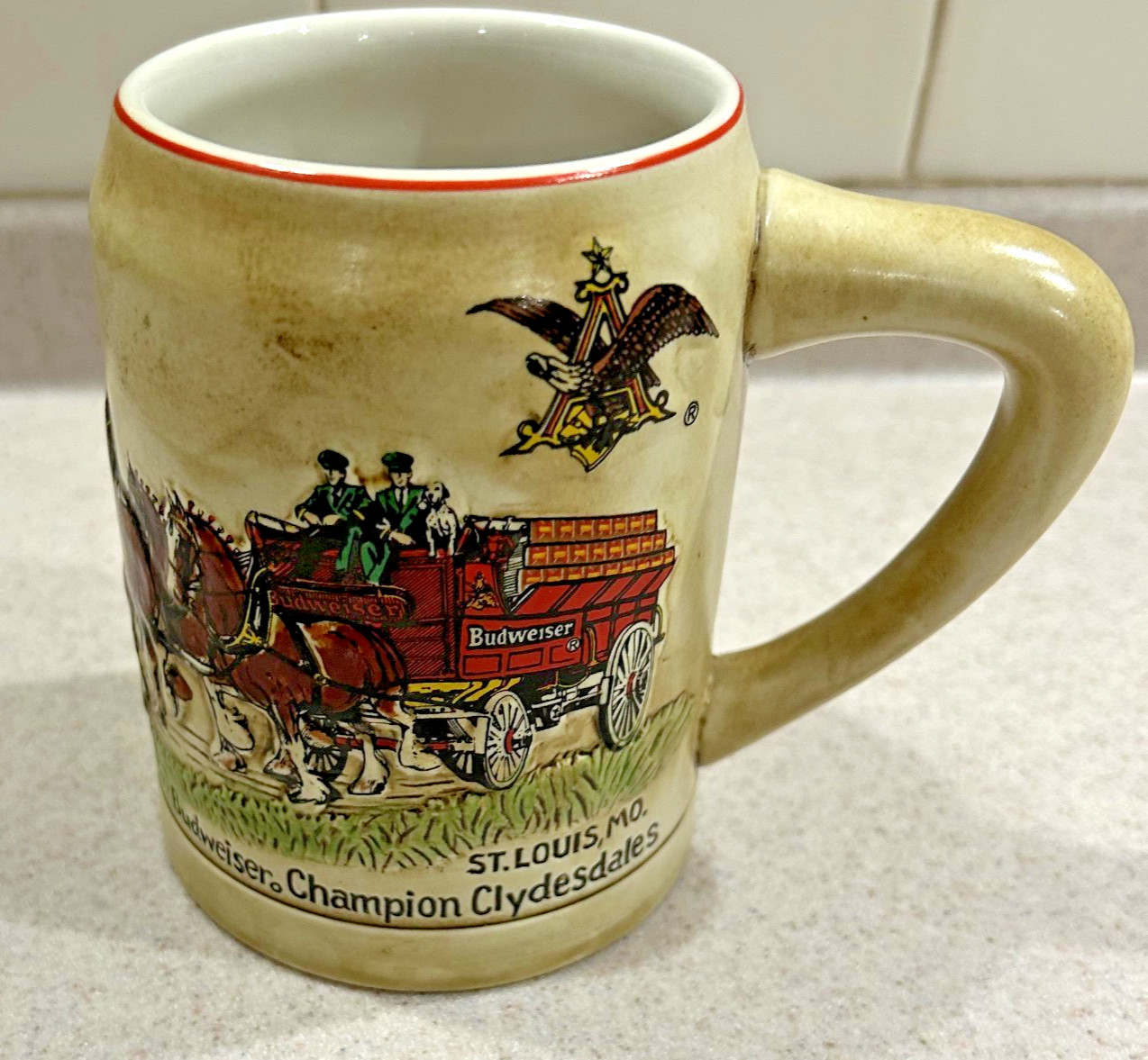 Vintage 1980 Budweiser Champion Clydesdales Holiday Ceramarte Mug Beer Stein #1