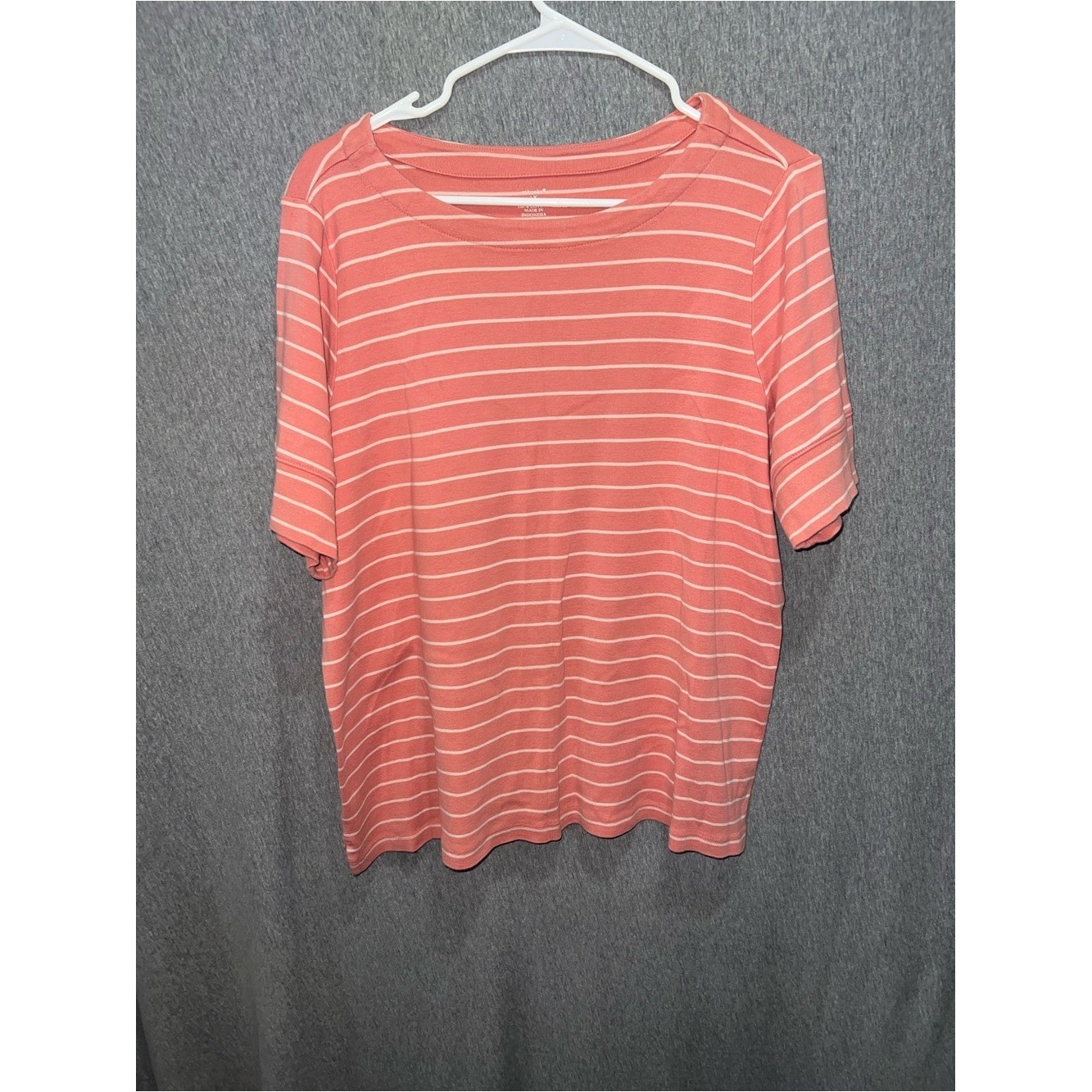 CJ Banks Womens 2X Coral White Striped Short Sleeve Cotton Crew Neck Tee Top CJ Banks Womens 2X Coral White Striped Short Sleeve Cotton Crew Neck Tee Top