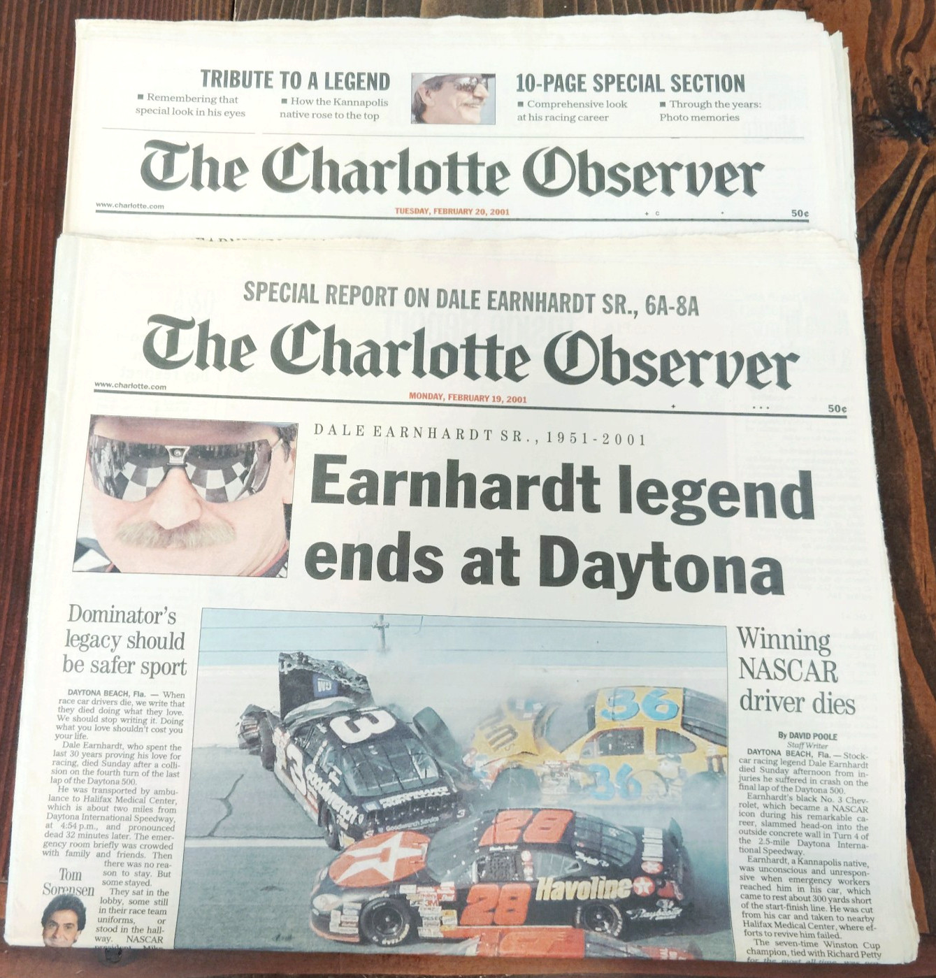 Dale Earnhardt Death Newspapers Charlotte Observer Feb 19 20 2001 Daytona 500