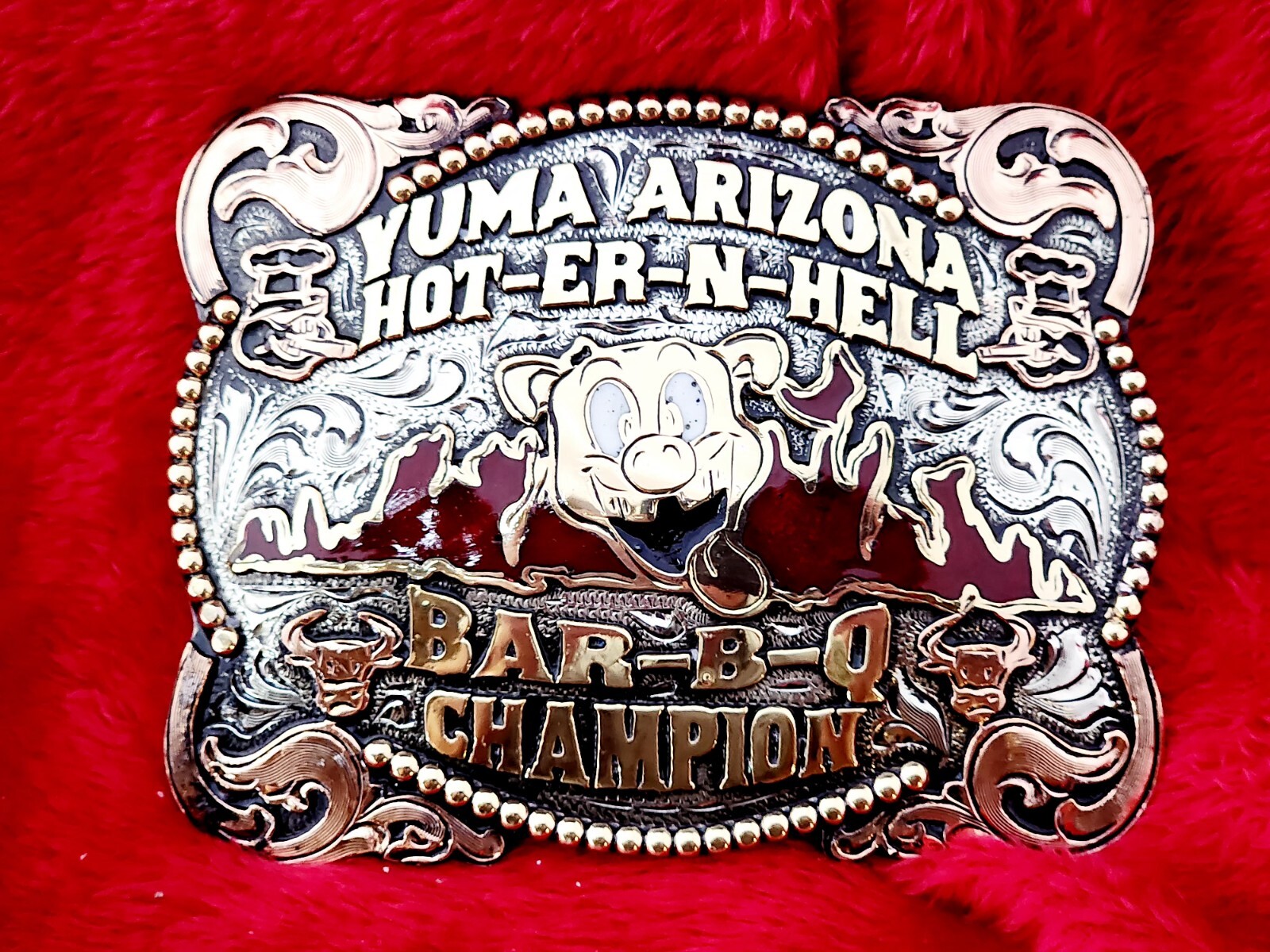 PITMASTER CHAMPION TROPHY BAR-B-Q BELT BUCKLE☆YUMA ARIZONA COOKOFF☆RARE-X44