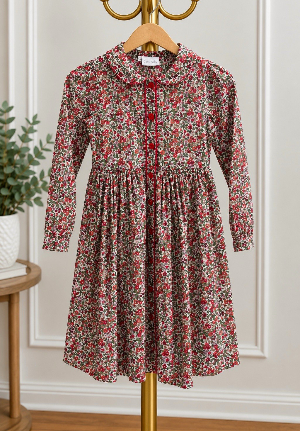 Rachel Riley Girls 10Y Floral Dress Red Green Peter Pan Collar Button Front EUC Rachel Riley Girls 10Y Floral Dress Red Green Peter Pan Collar Button Front EUC