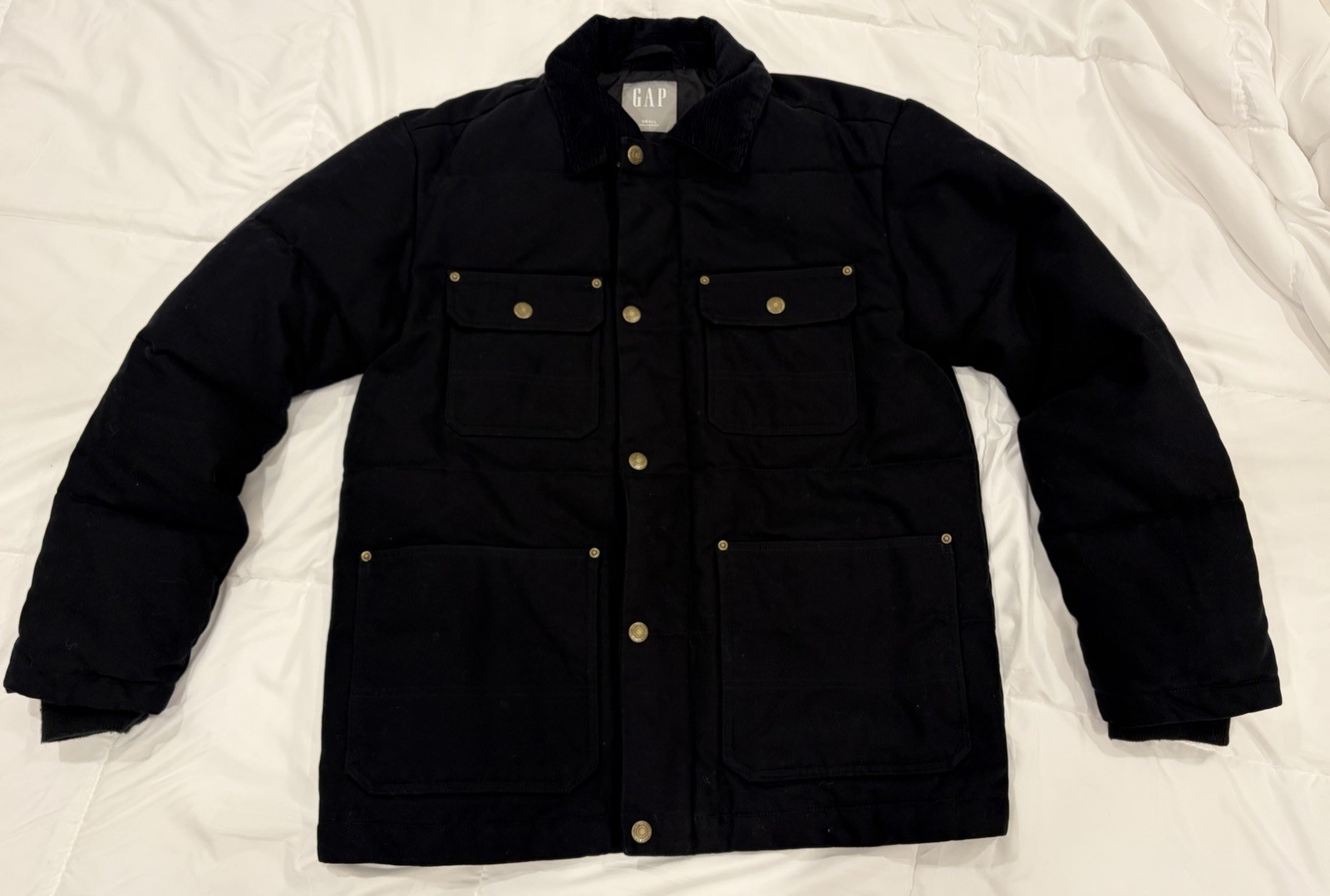 $228 Gap Men\'s Canvas 4-Pocket Workwear Puffer Jacket Coat, Black, S $228 Gap Men\'s Canvas 4-Pocket Workwear Puffer Jacket Coat, Black, S