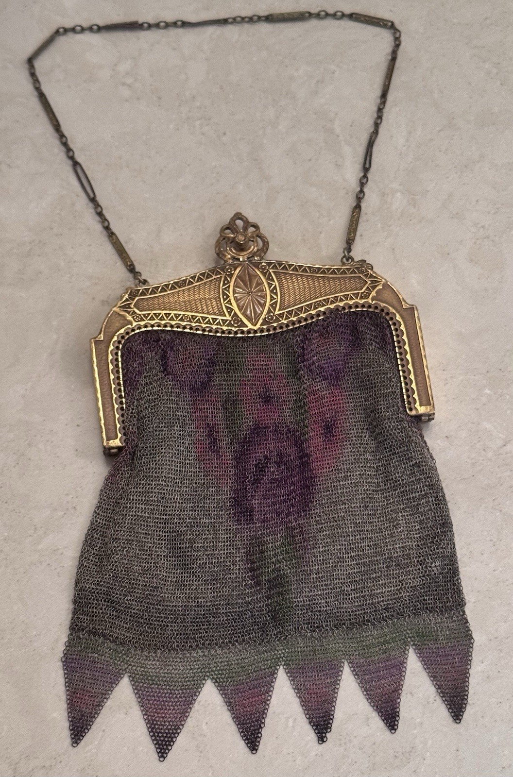 Antique 1920s Evening Bag By Whiting And Davis w/ Satin Interior and Compact
