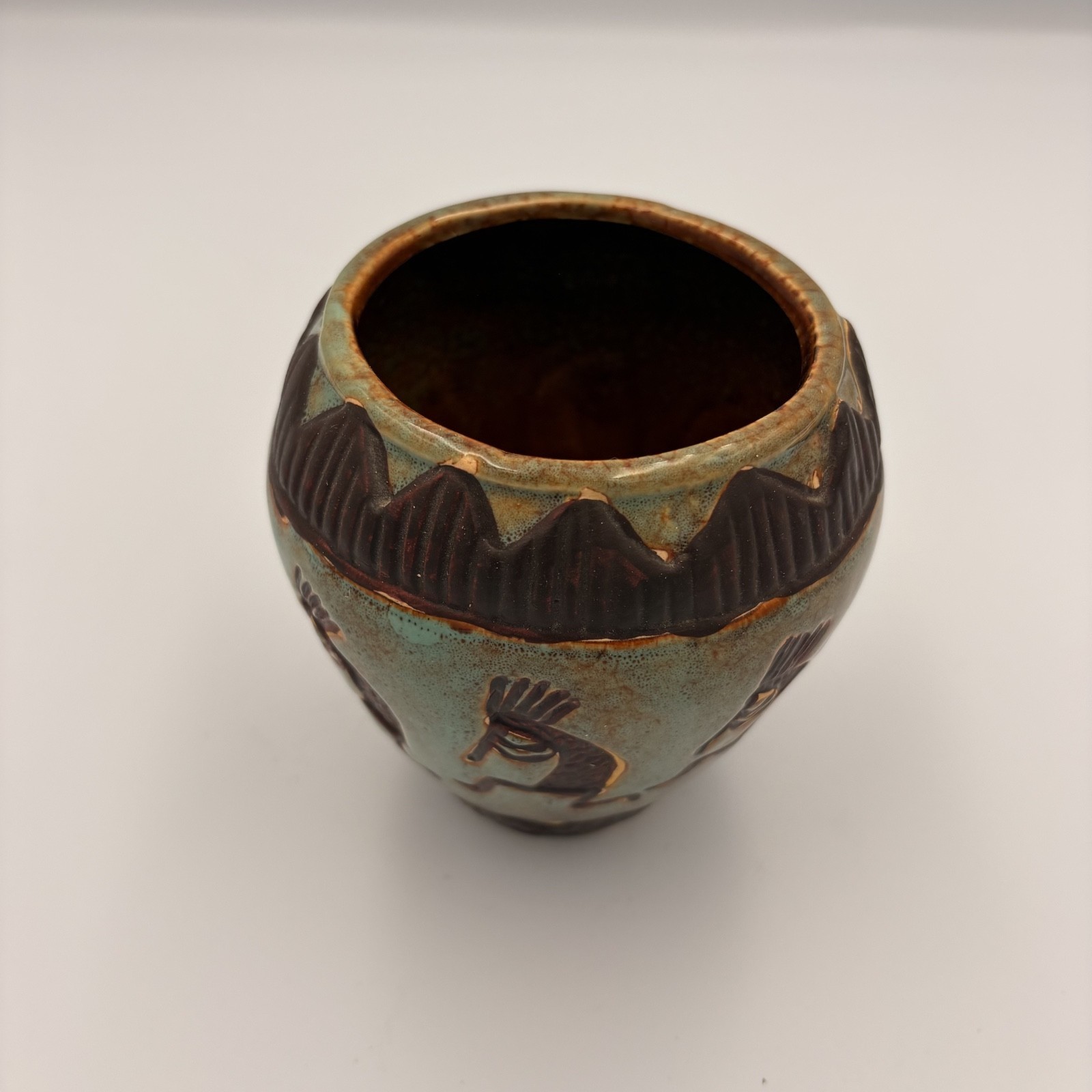 Vintage Native American Navajo Flute Player Dancer Southwest Style Pottery Bowl