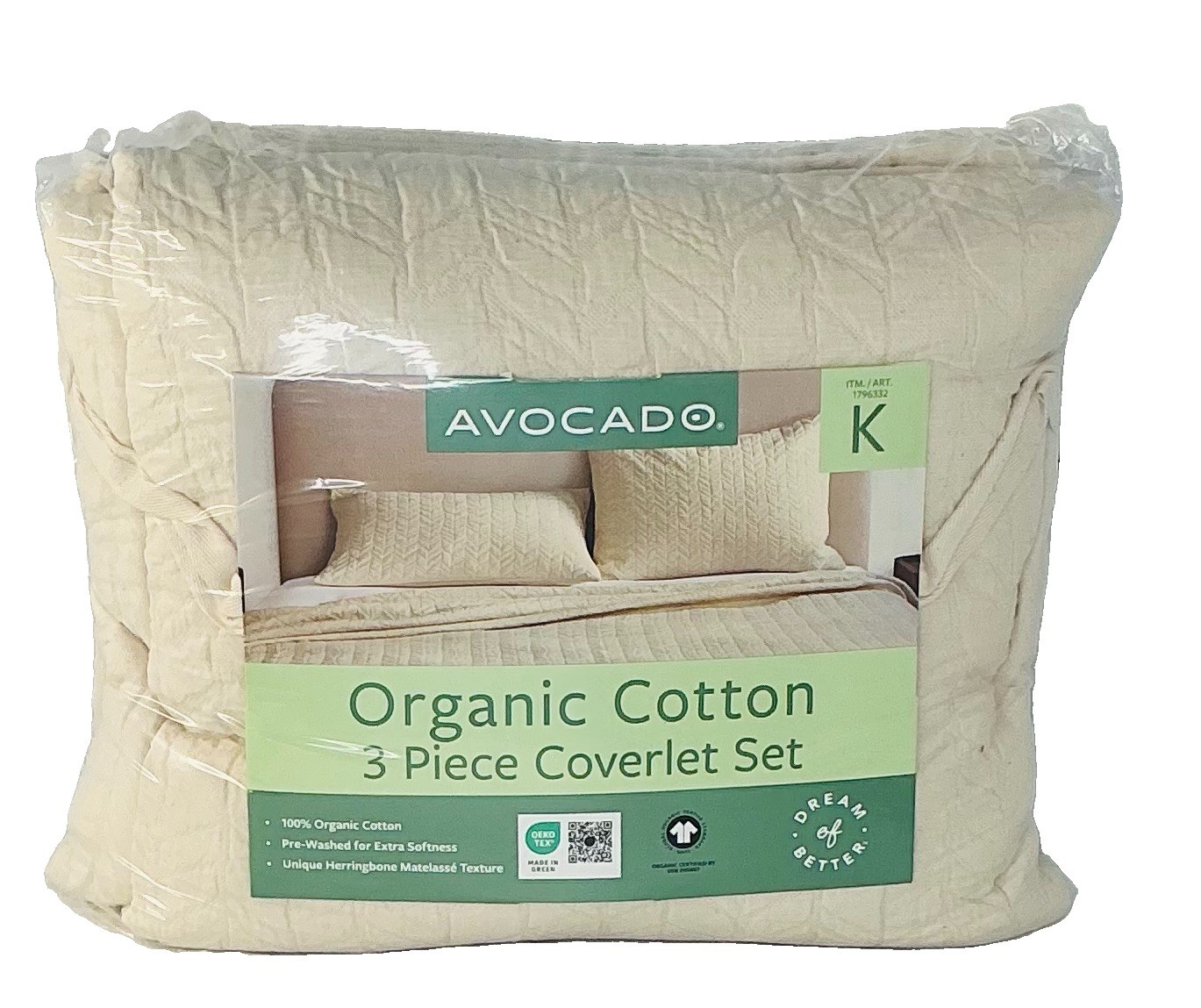 Avocado Herringbone 3-piece Organic Cotton Coverlet Set- KING SIZE Avocado Herringbone 3-piece Organic Cotton Coverlet Set- KING SIZE