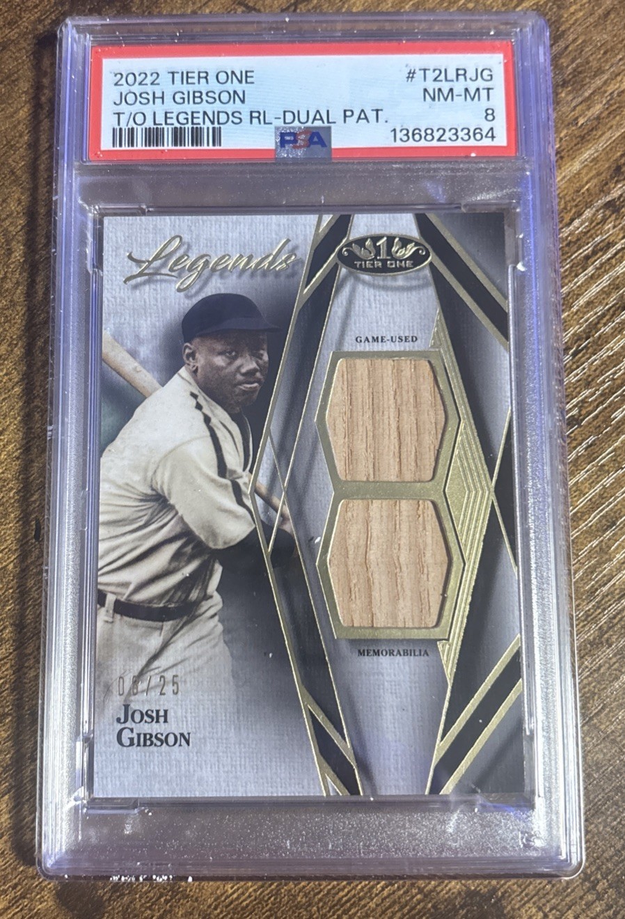 2022 Topps Tier One Legends Relics Josh Gibson #T2LR-JG Dual Game Used Bat /25 2022 Topps Tier One Legends Relics Josh Gibson #T2LR-JG Dual Game Used Bat /25