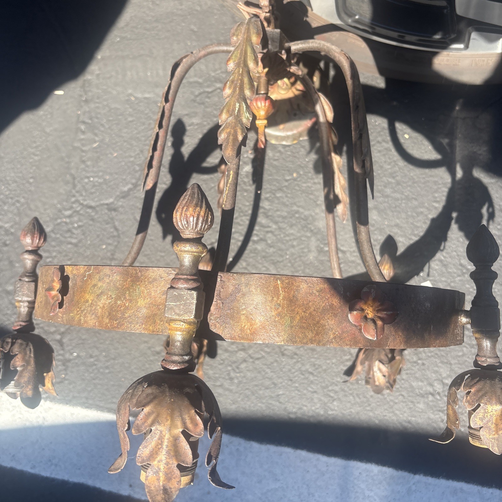 ANTIQUE FRENCH WROUGHT IRON 5 ARM GOTHIC beautiful CHANDELIER