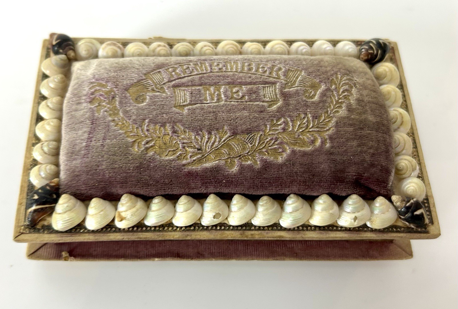 Antique Victorian Shell Pin Cushion Box Maritime Remember Me Sailors Valentine Antique Victorian Shell Pin Cushion Box Maritime Remember Me Sailors Valentine
