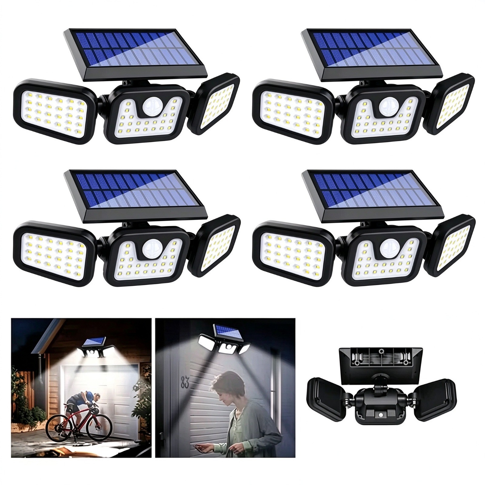4 Pack Solar LED Motion Sensor Lights IP65 Waterproof Outdoor Security Wall