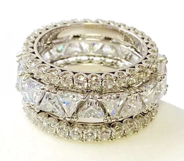 4.40Ct Trilliant Cut Moissanite Eternity Engagement Ring 14K White Gold Plated