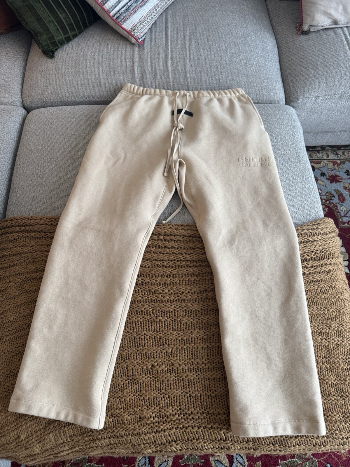 Fear of God ESSENTIALS Men\'s Beige Fleece Sweatpants Drawstring Pockets L