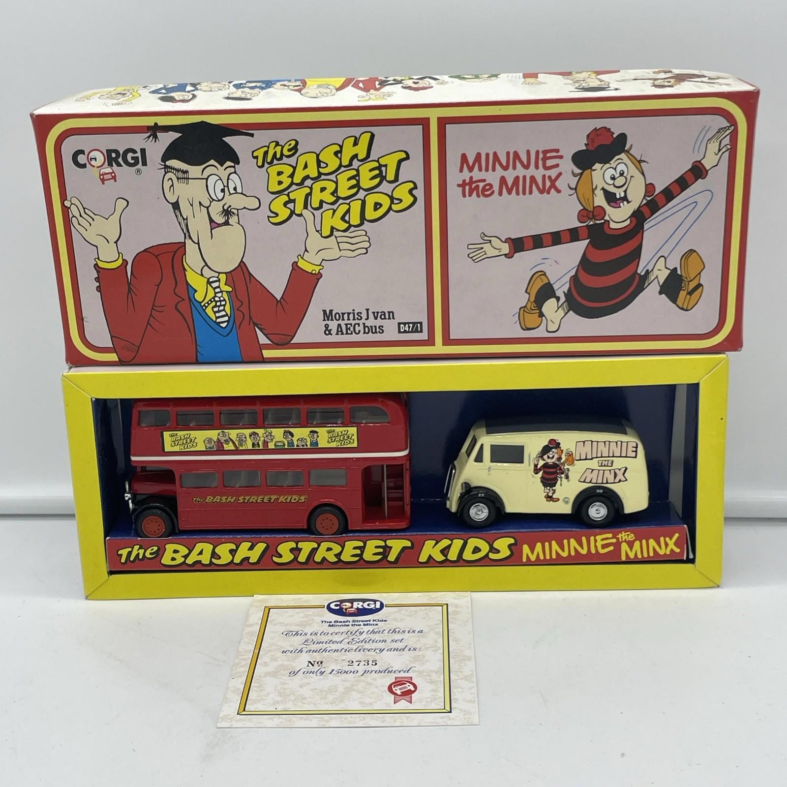 Corgi “The Bash Street Kids” Double Decker AEC Bus & Morris J Van, NIB, 1990, # Corgi “The Bash Street Kids” Double Decker AEC Bus & Morris J Van, NIB, 1990, #