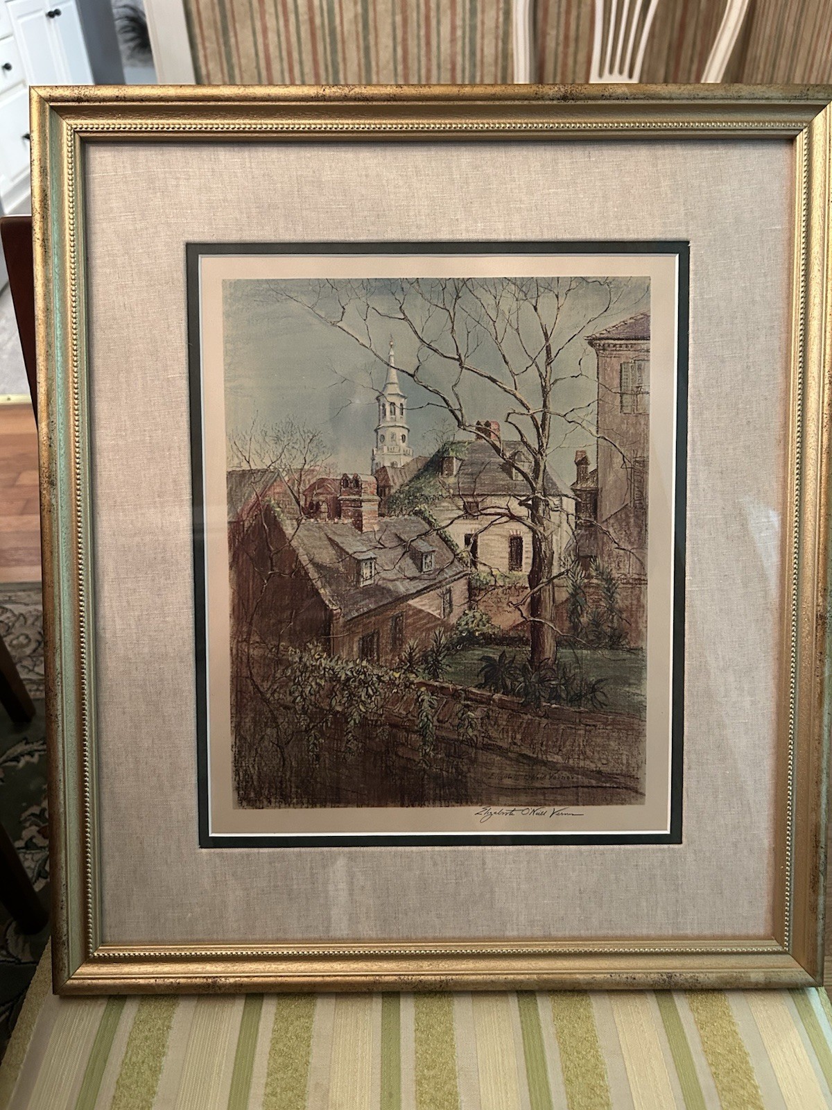 Elizabeth O’Neil Verner -Roof Tops-Pencil Signed In Border Elizabeth O’Neil Verner -Roof Tops-Pencil Signed In Border