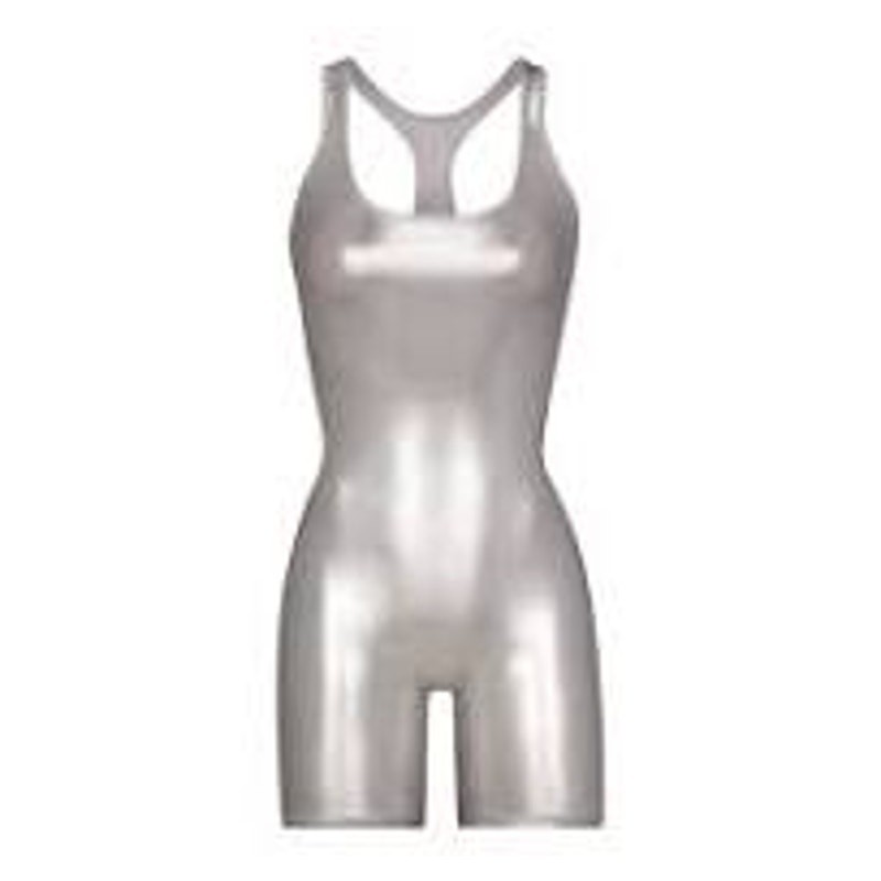 Skims Metallic Silver Racerback Cycle Suit Size 4X New with tags Skims Metallic Silver Racerback Cycle Suit Size 4X New with tags