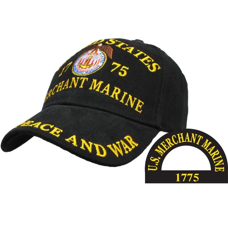 U.S. MERCHANT MARINE 1775 BLACK EMBROIDERED Cotton Hat Cap LICENSED U.S. MERCHANT MARINE 1775 BLACK EMBROIDERED Cotton Hat Cap LICENSED