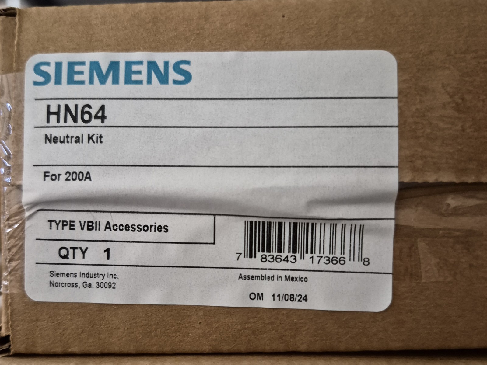HN64 Siemens 200A Neutral Kit -New HN64 Siemens 200A Neutral Kit -New