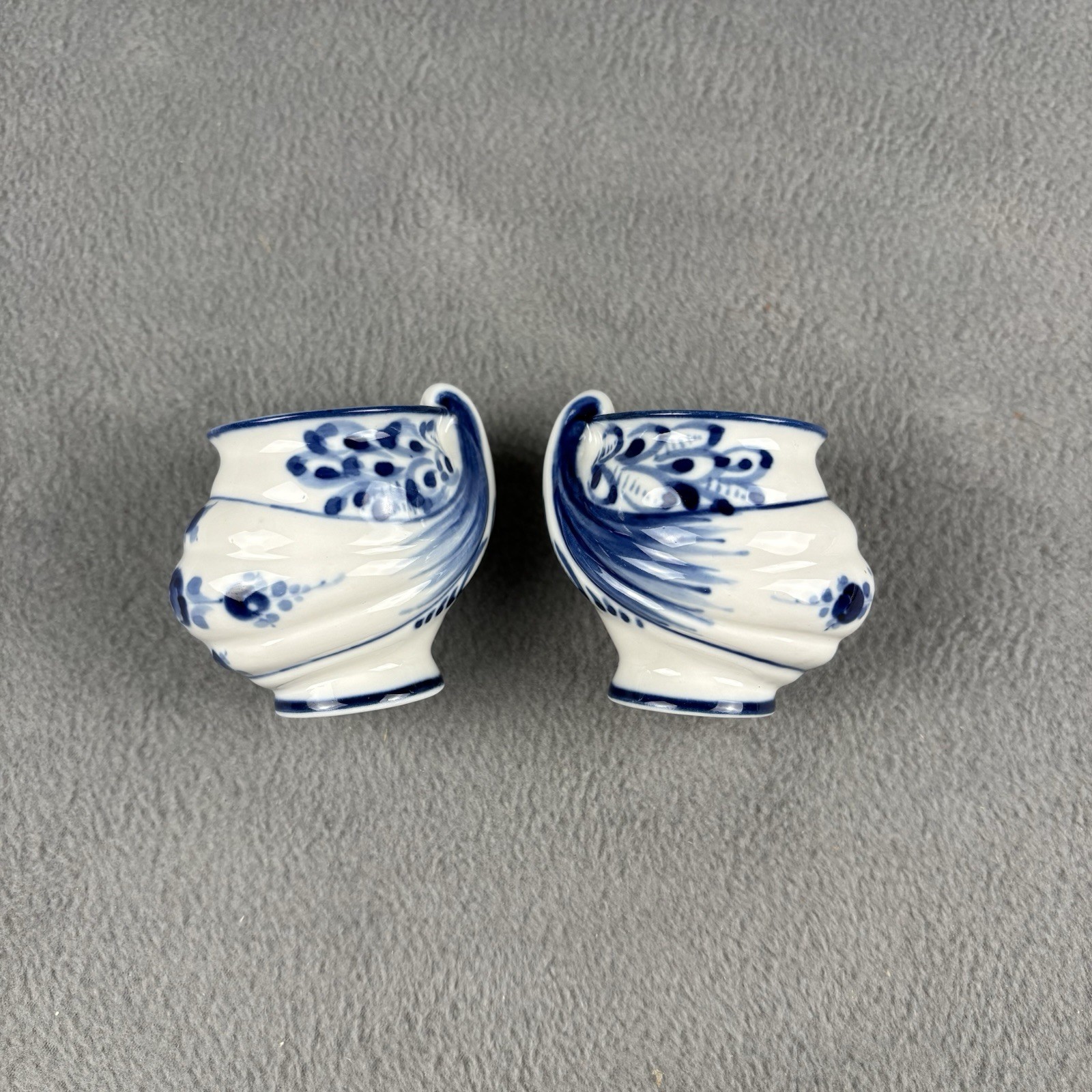 Gzhel Style Porcelain Handmade Collectible Set Of 2 Tea Cup Figurines Blue White Gzhel Style Porcelain Handmade Collectible Set Of 2 Tea Cup Figurines Blue White