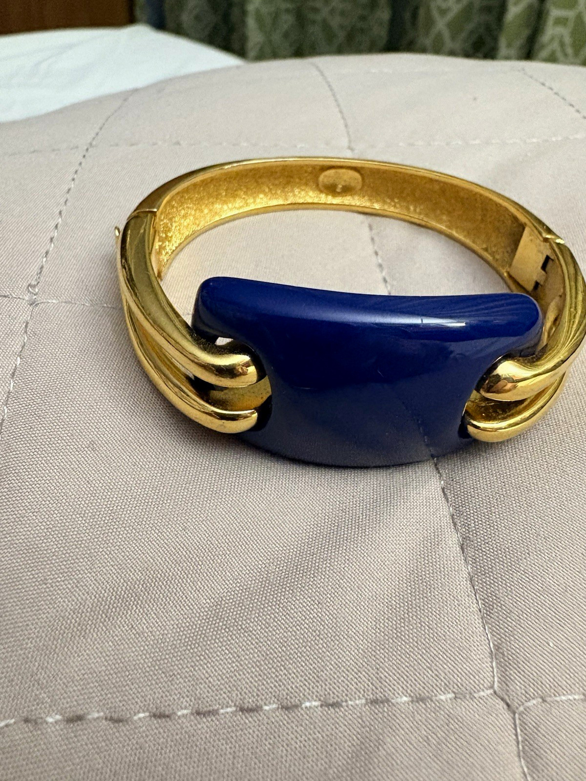 Vintage Givenchy New York 1976 Signed Navy Enamel Hinged Cuff Bracelet