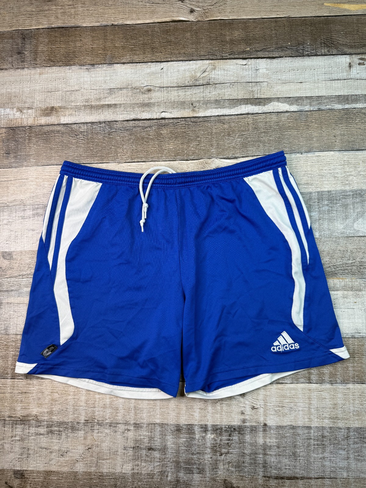 Vintage Y2K Adidas Mens Large Soccer Shorts Running Blue Climalite Drawstring 6\