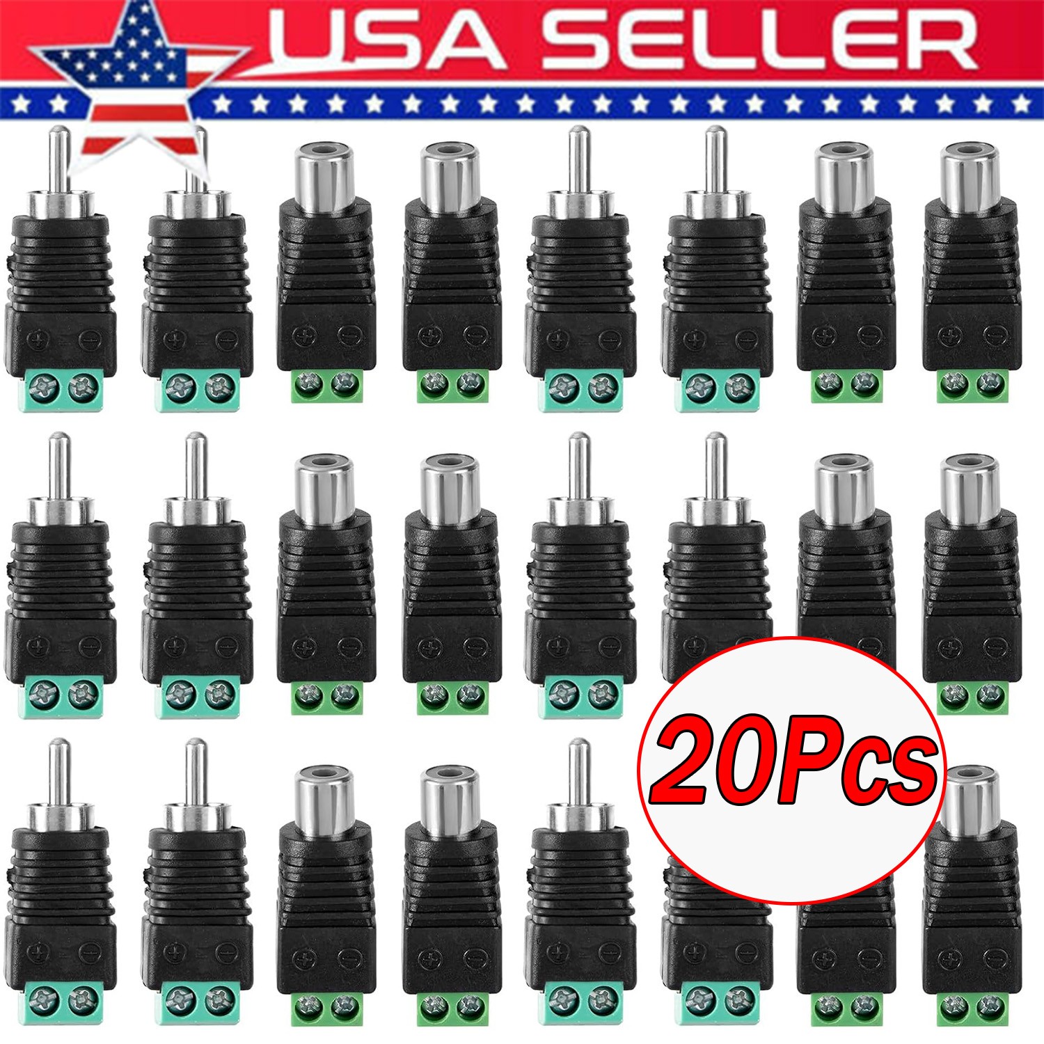 20Pcs of Speaker Wire Cable to Audio RCA Male Connector Adapter Jack Plug Lot 20Pcs of Speaker Wire Cable to Audio RCA Male Connector Adapter Jack Plug Lot