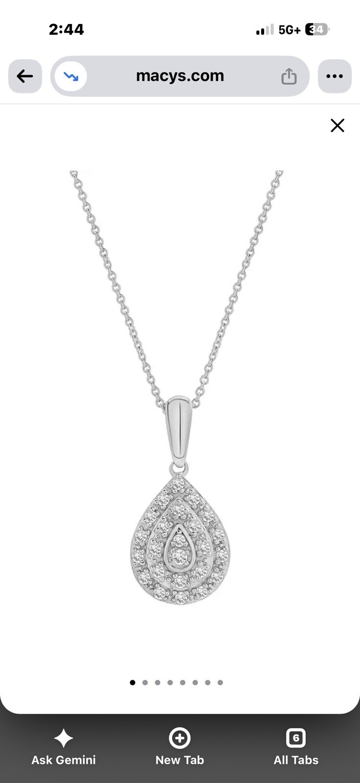 Macy’s Exclusive 1/4 Carat Diamond Pendant In Sterling Silver with Chain 18\