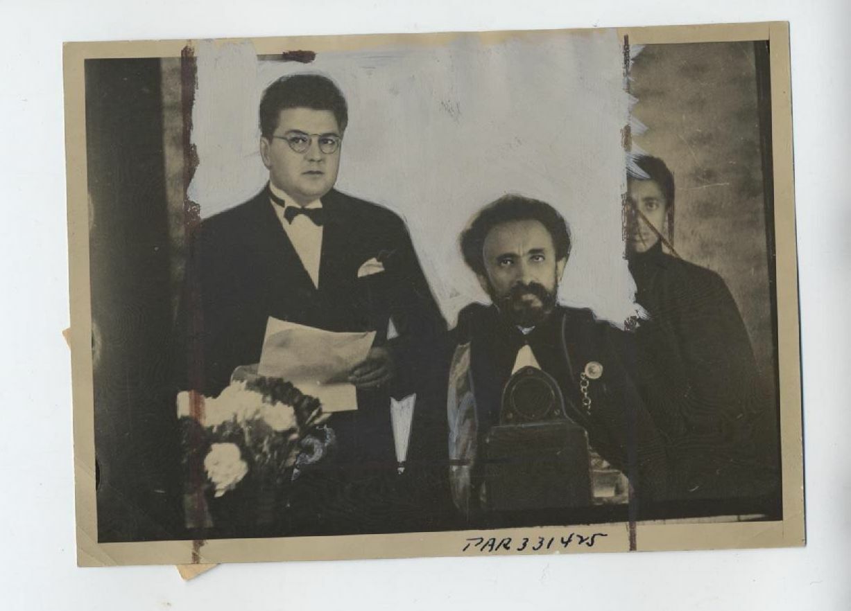 1936  VINTAGE PHOTO HAILE SALESSIE ETHIOPIA BROADCAST U.S.A. DUKE MAKOHNEN
