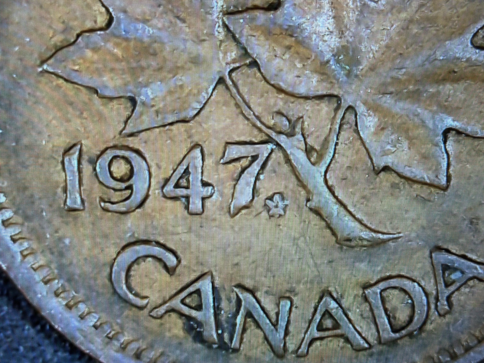 1947 Canada 1 Cent - George VI Bronze Penny KM#36a - RARE EXTRA Maple Leaf