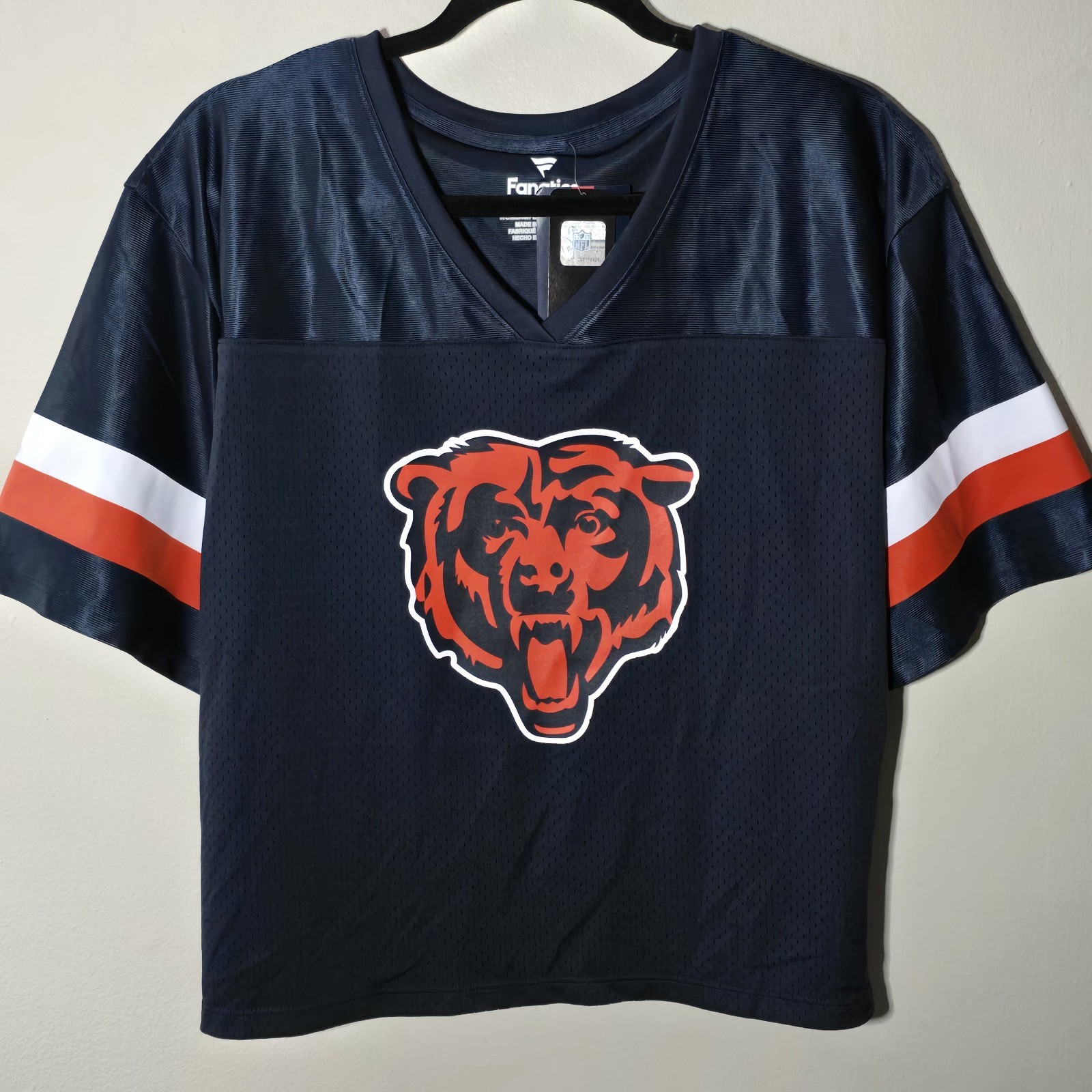 Chicago Bears Fanatics Women's Large Navy Mesh V-Neck Jersey Shirt NWT