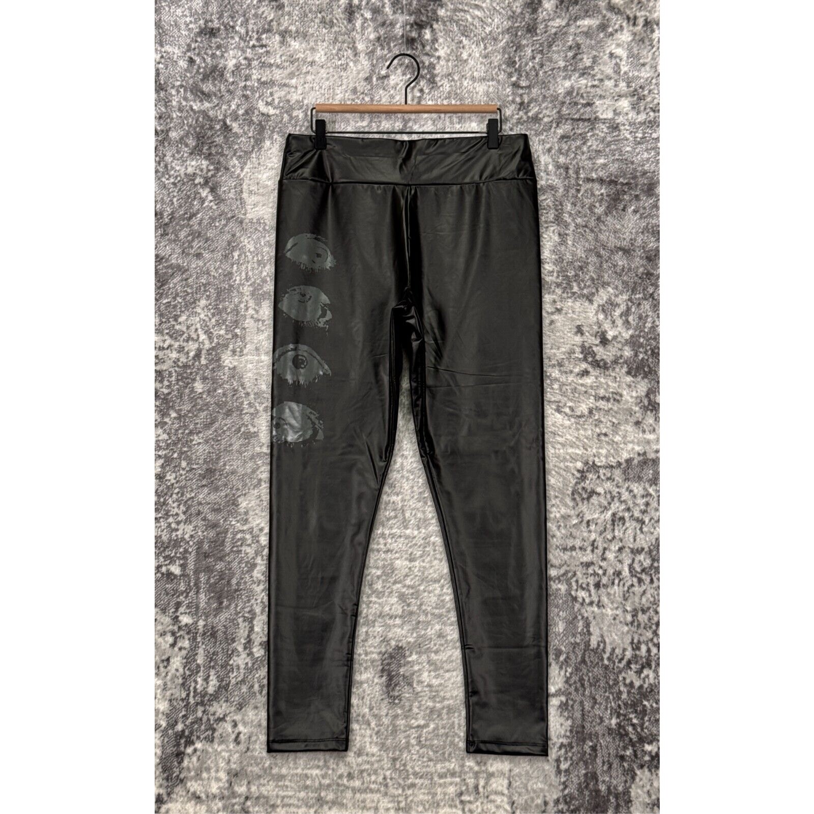 New KILLSTAR Leggings XXL Womens Black Faux Leather Eye Graphic Pull On New KILLSTAR Leggings XXL Womens Black Faux Leather Eye Graphic Pull On